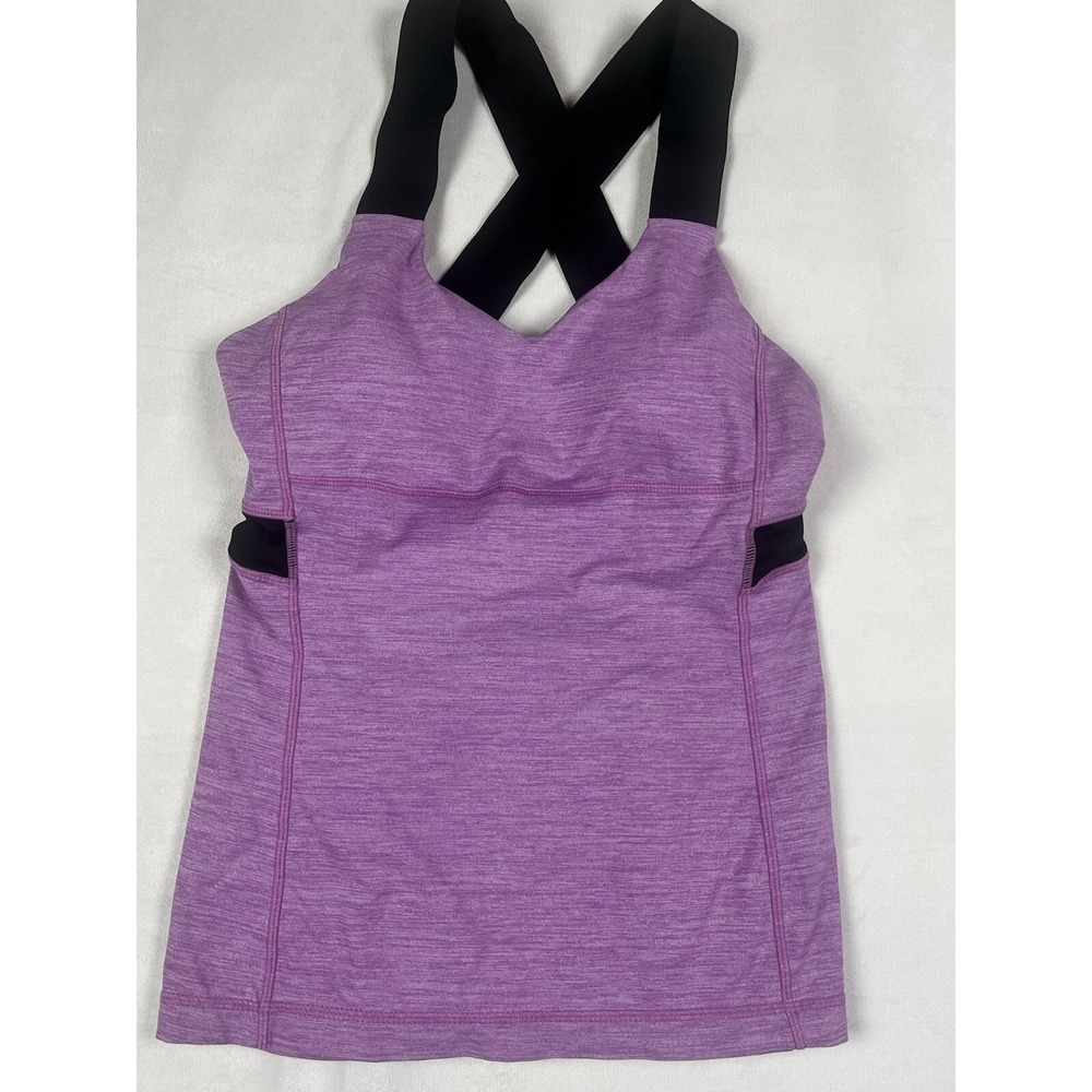 LULULEMON Push Your Limits Sz 6 Purple Black Accent Criss Cross Back Tank Top